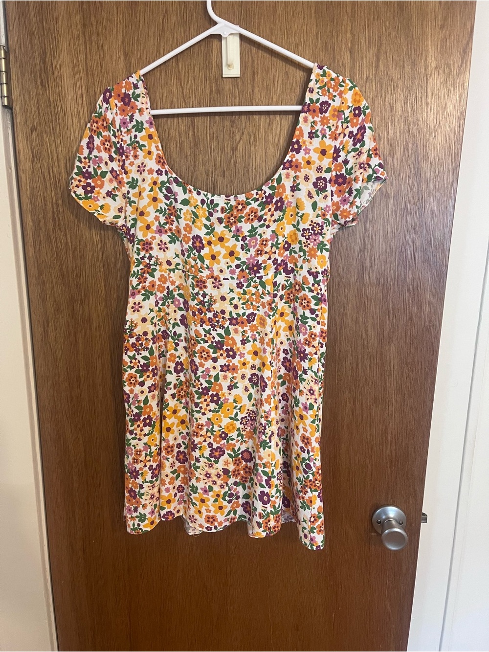 ASOS Curve Cream Floral Scoop-Neck Mini Dress with Yellow & Purple Flowers